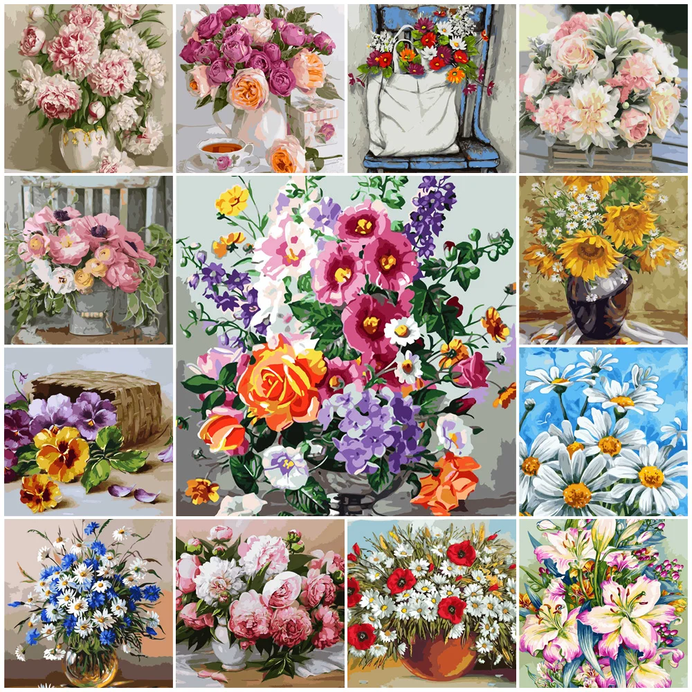 

Flower Paintings By Numbers Set Frameless Drawing By Numbers 50x40cm 28 Colors DIY Handicraft Diff:5 Stars VA-1245