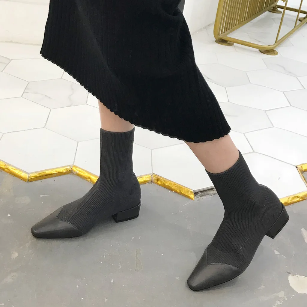 Женские ботинки до середины икры 2019 г. Осенне зимние однотонные из эластичной