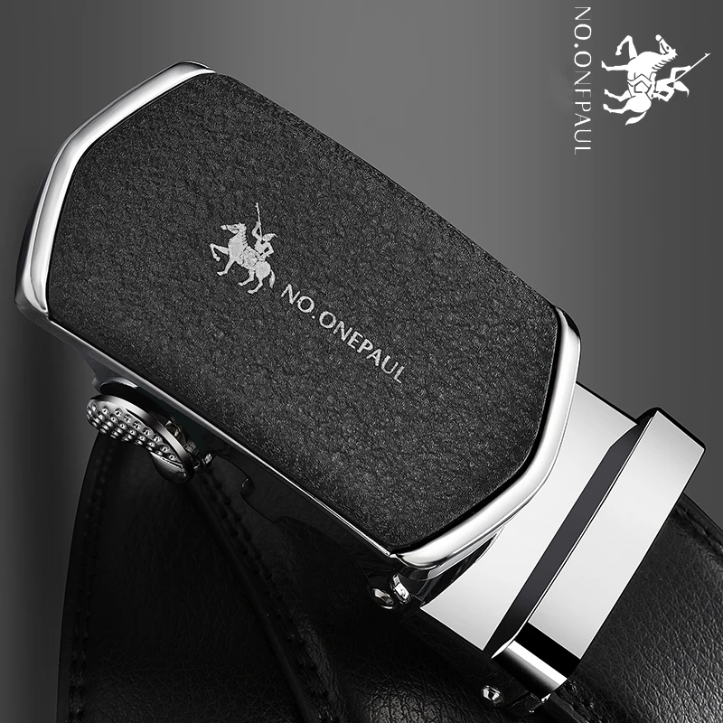 Мужской ремень из натуральной кожи NO.ONEPAUL черный с автоматической пряжкой