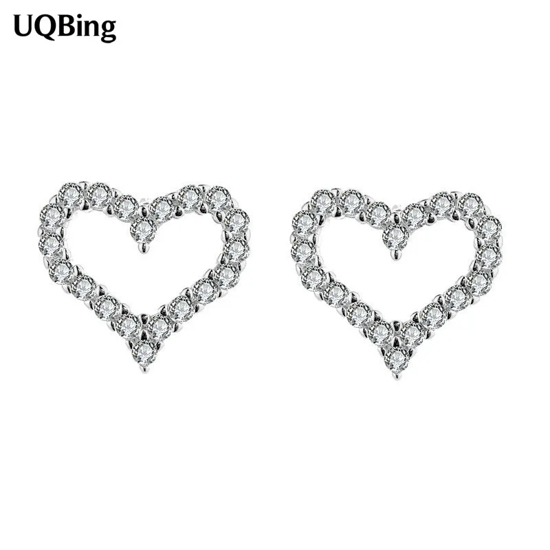 

Fashion 925 Standard Silver Full Crystal Rhinestone Heart Shape Stud Earrings Jewelry Pendientes Brincos
