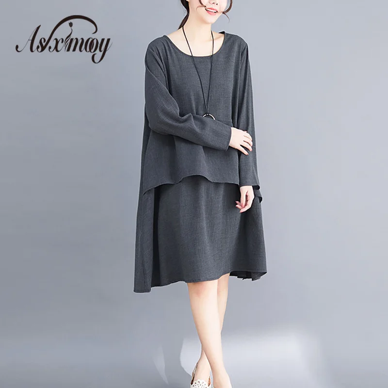 Весенне-осеннее женское платье больших размеров макси длинные платья для женщин