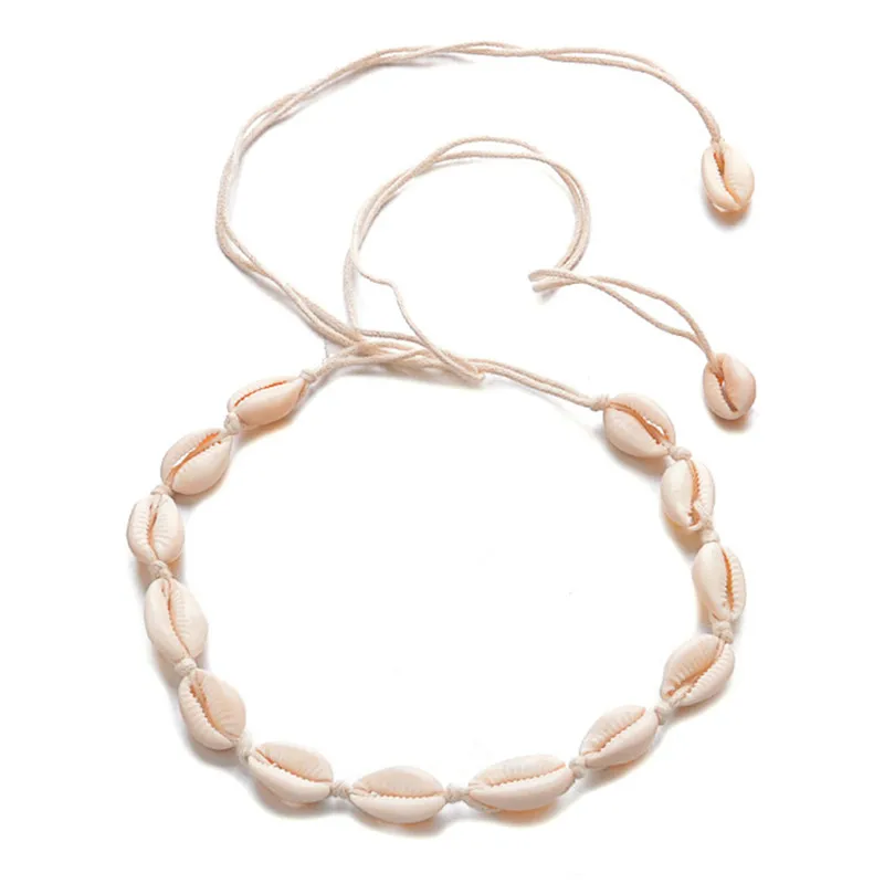 Ожерелье чокер из натуральных ракушек веревочная цепочка с бантом стильное