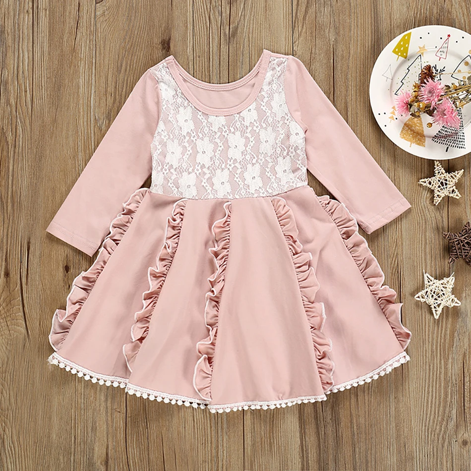 

VOGUEON Design Girls Dress Long Sleeve Lace Princess Dress For Casual Vestidos Robe Fille 2-7Y Ceremony Dress Girls Spring Dress