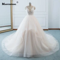custom made real photo sexy v neck sleeveless bridal ball gown elegant backless lace appliques cathedral train wedding dress