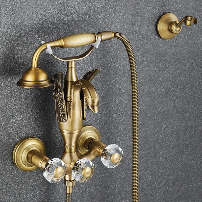 

Luxury Bathroom Shower Faucet Set Copper Bathtub Faucet with Hand Held Shower Head Wall Mount Shower Set Mixer Taps Chrome/Gold