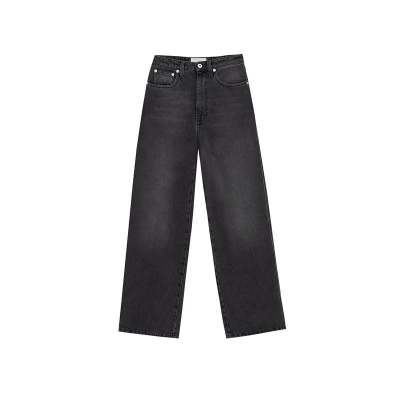 2021 autumn new high-waist washed cotton jeans women's nine-point pants straight-leg pants