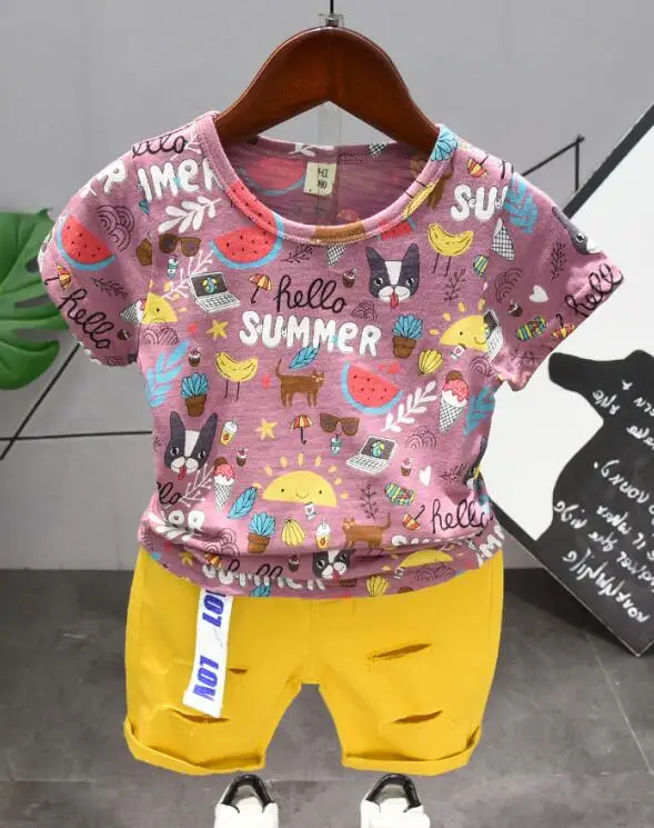 2pcs set Комплекты одежды для маленьких мальчиков, летний спортивный костюм для малышей комплект одежды для детей, детская одежда, футболка+ шорты комплект из 2 предметов для детей возрастом от 2 до 6 лет - Цвет: 2pcs set