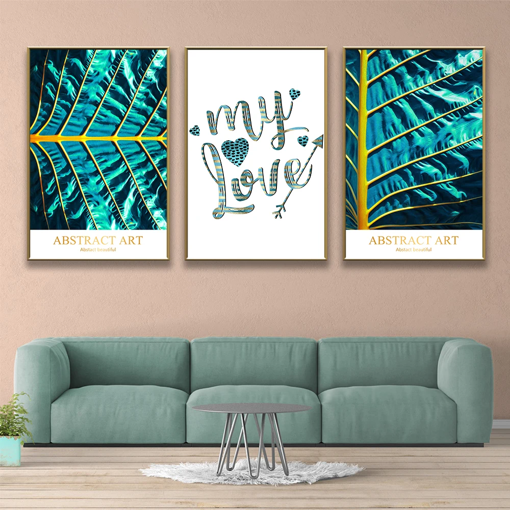 Скандинавские зеленые листья принты Минималистичная картина детская настенные