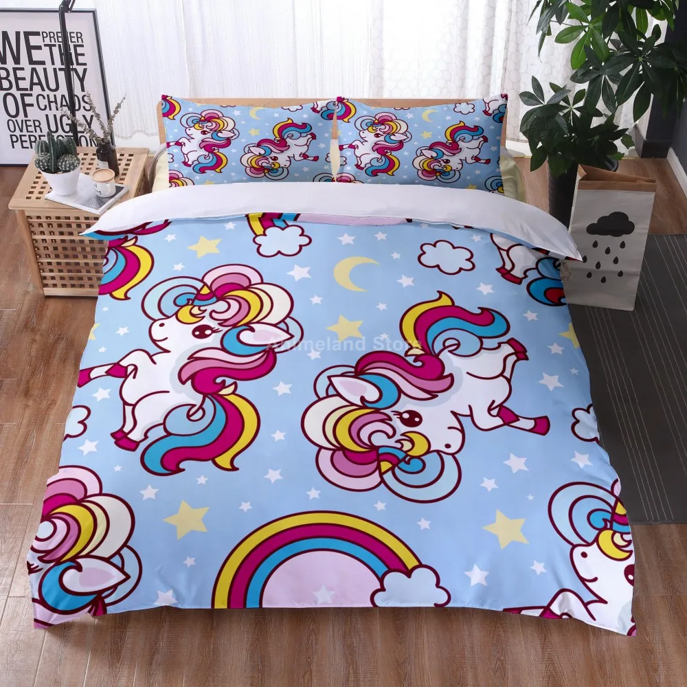

Lovely Unicorn 3D Print Comforter Bedding Set For Girls Cartoon Duvet Cover Sets Pillowcase Twin Queen King Size Home Textile