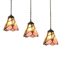 3 light chandelier pendant ceiling lamp w pink flower stained glass lampshade for dinning room living roomindoor lighting