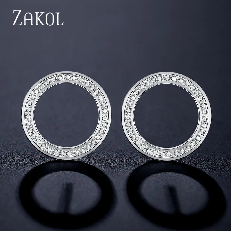 White Earrings ZAKOL Лидер продаж розовый круг цвет золотой циркония Кристалл Модные серьги ожерелье набор для элегантных женщин Свадебные украшения FSSP3016 - Окраска металла: White Earrings