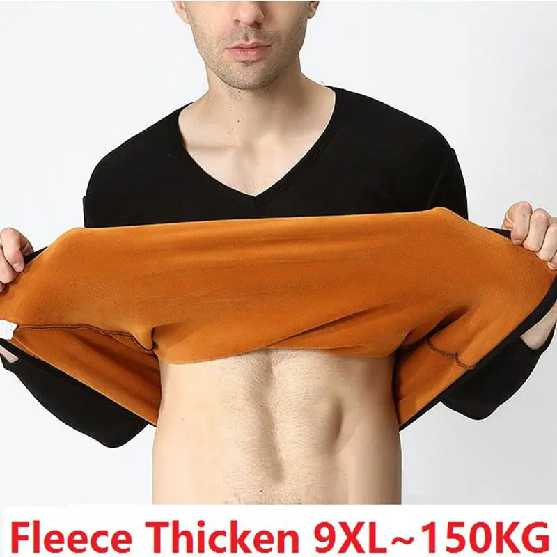 Зимние флисовые утепленные Топы больших размеров 6XL 7XL мужское термобелье топы с V