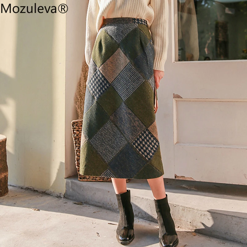 Mozuleva весенне осенняя плотная Женская клетчатая юбка миди винтажная эластичная с