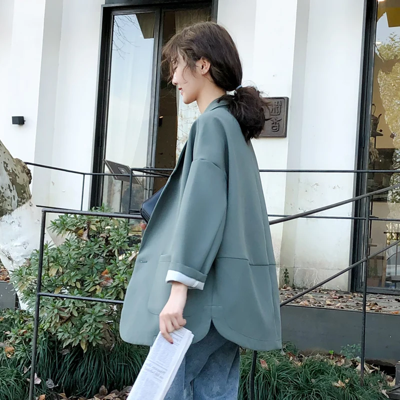 Женский Повседневный Блейзер свободный однотонный бежевый пиджак с длинным