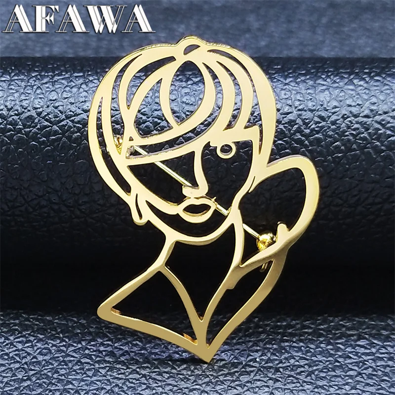 

2022 Fashion Stainless Steel Big Miss Pin Badge Women Gold Color Big Brooch Pin Jewelry broche femme bijoux X7317S01
