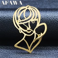2022 fashion stainless steel big miss pin badge women gold color big brooch pin jewelry broche femme bijoux x7317s01