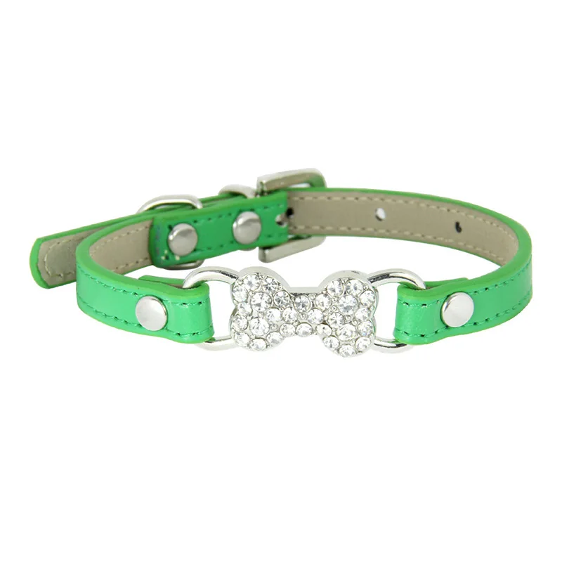 Green Pawstrip, 5 цветов, шикарные стразы, ошейник для маленьких собак из искусственной кожи, ошейник для кошек, чихуахуа, Йоркского плюшевого питомца, ошейники для домашних животных S/M - Цвет: Green