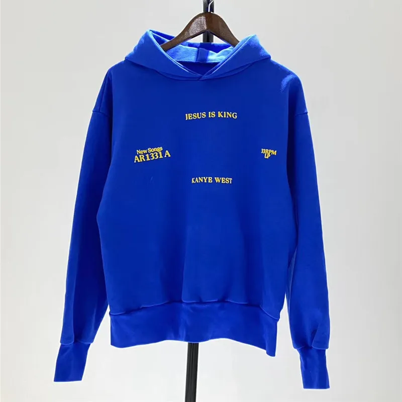 Толстовки 2020FW с капюшоном Канье Уэста Иисуса короля голубые толстовки из 3D пены