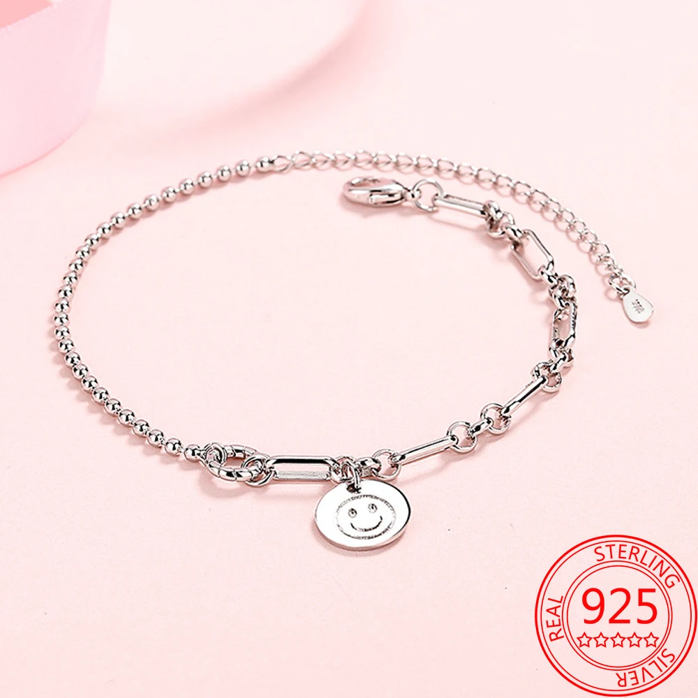 Популярная цепочка из серебра 925 пробы с счастливым лицом удачи звеньевая