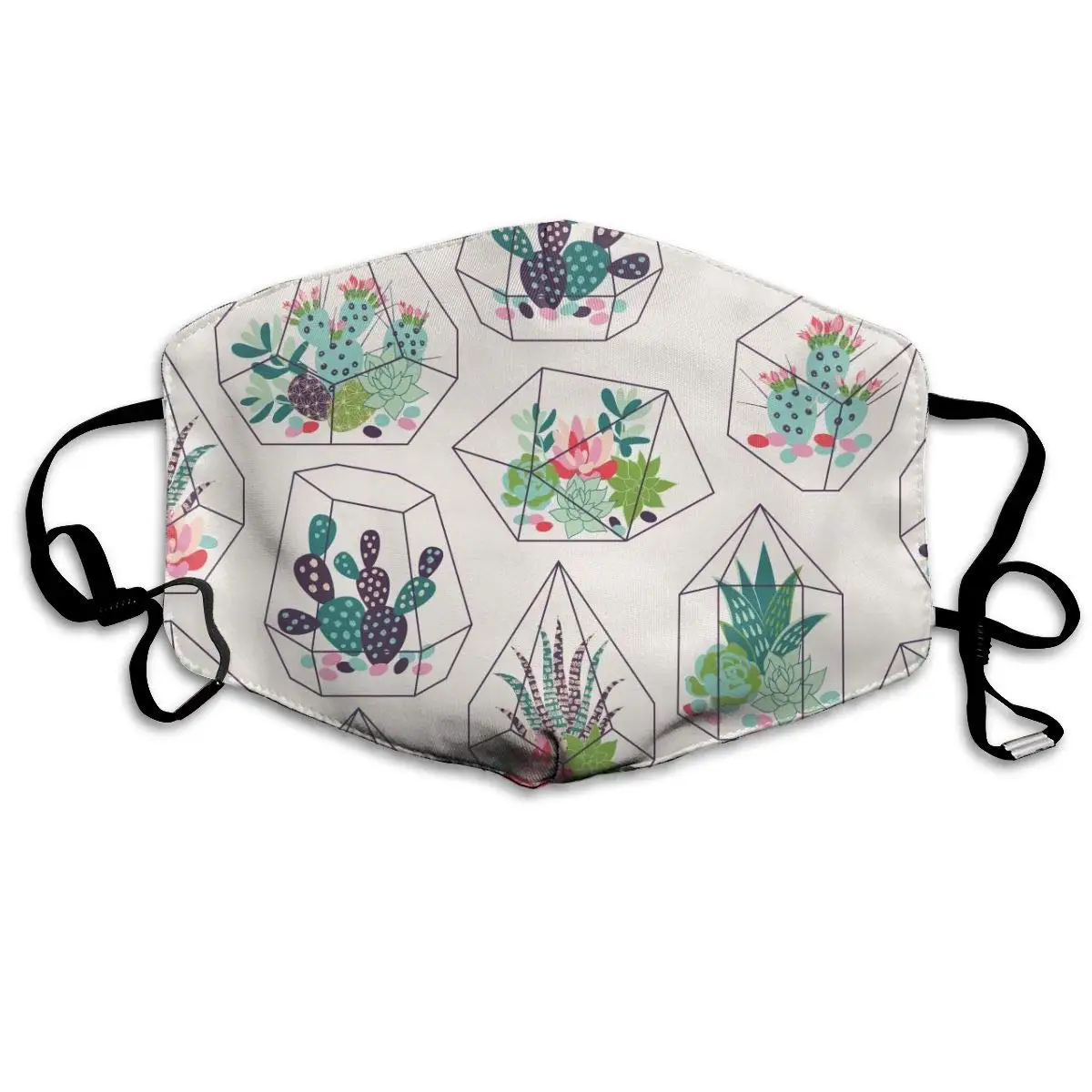 

Unisex Durable Polyester Mouth Face Cover Mask, Fashion Outdoor Half Face Masks, Cactus Succulents And Cactuses Inky In Glass
