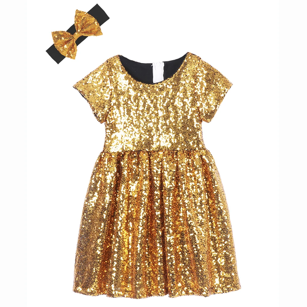 Блестящее платье с блестками для маленьких девочек вечерние платья золотыми