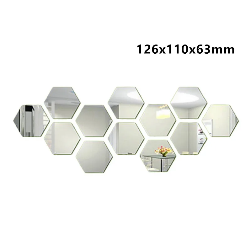 126x110x63mm Sliver 12 шт./компл. многоцветный 3D наклейки на стену с шестигранной головкой зеркало DIY домашний Декор зеркало наклейки для украшения Искусство украшения стены наклейки 7 - Цвет: 126x110x63mm Sliver