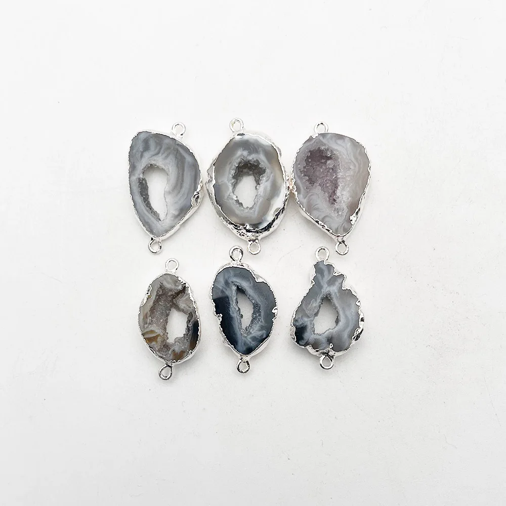 

Natural Fashion agates 6pc Silver edging Irregular different size Necklace Bracelet for Jewelry making accessories free shippin