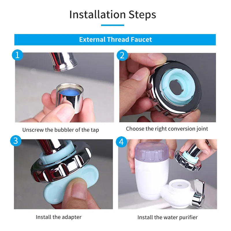 

HiPiCok Tap Water Purifier Water Filter Kitchen Faucet Washable Ceramic Percolator Water Cleaner Remove Impurities Bacteria Rust
