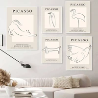 line art picasso canvas painting abstract animal poster cat dog bird wall art print modern pictures for living room home decor