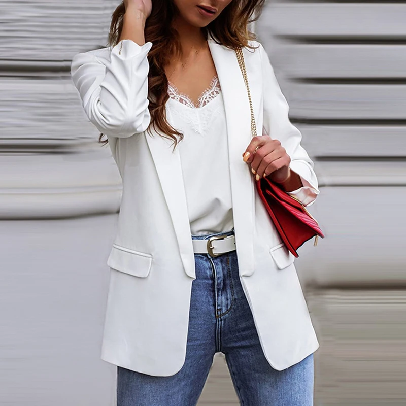 

Elegant Women Turn-Down Collar Button Jacket Autumn Fashion Casual Long Sleeve Office Lady Coat Vintage Plus Size Jackets Coats