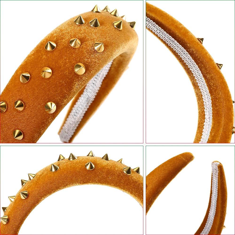 Женский ободок для волос MOLANS однотонный с заклепками золотого цвета модная