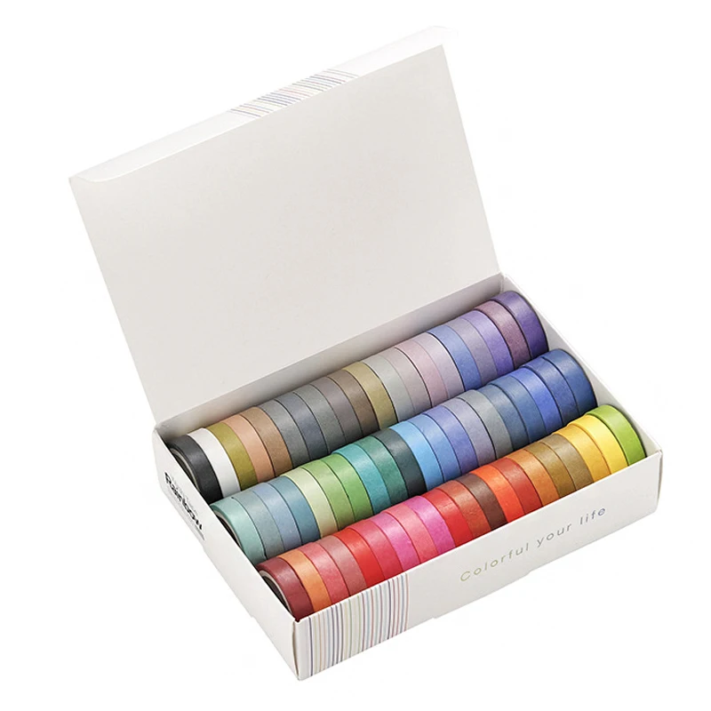 60 Pcs/Set Basic Solid Color Washi Tape Rainbow Decorative Adhesive Tapes Masking Tape Sticker Scrapbook Diary Stationery