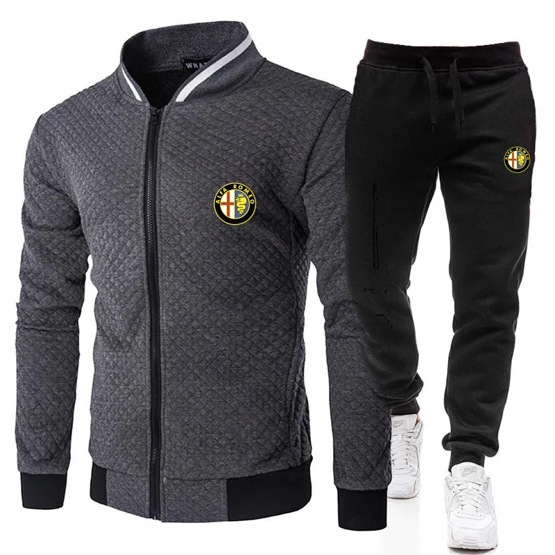 

2021 fashion sports Nissan logo brand printing zipper shirt + trousers suit men's clothing slim sportswear 2-piece set