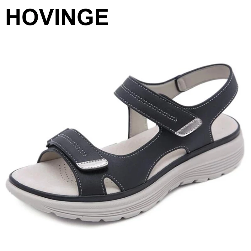 

Женские босоножки на танкетке HOVINGE, черные босоножки на платформе и каблуке, обувь-гладиаторы на лето 2021