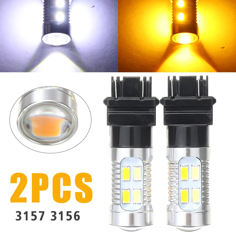 

2pcs 12V 1157 3157 T20 Double Wire LED Turn Signal Light Day-time Running Bulbs White/Amber Switchback Parking Lamp Parts