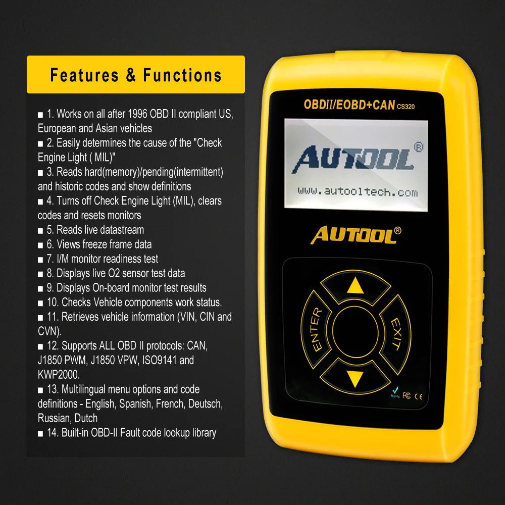 AUTOOL CS320 OBD2 автомобильный сканер OBD 2 II считыватель кодов автомобиля