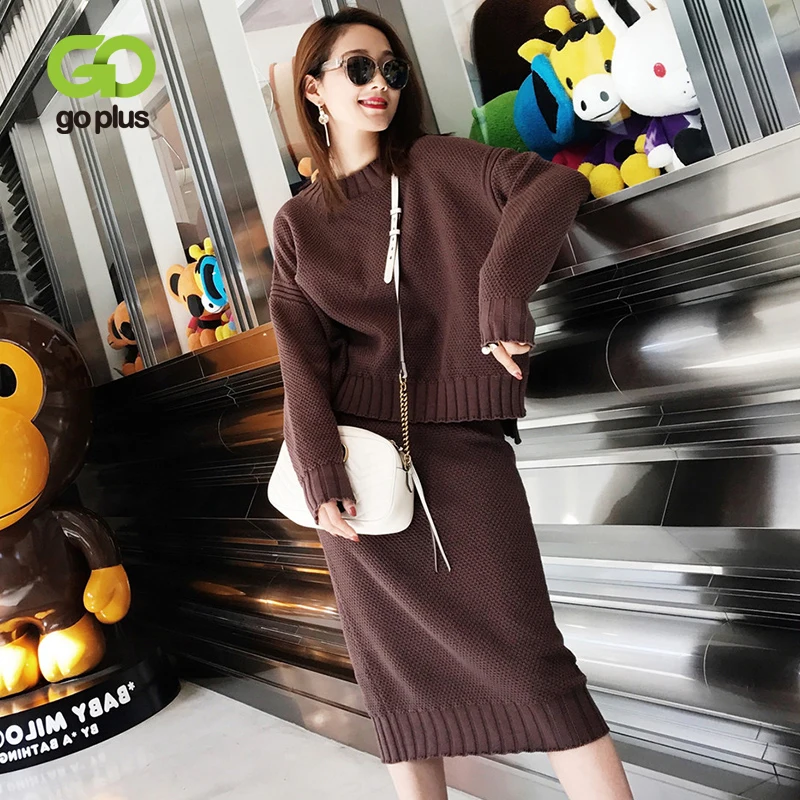 Gplus Женский костюм комплект из 2 предметов Зимний вязаный свитер с круглым