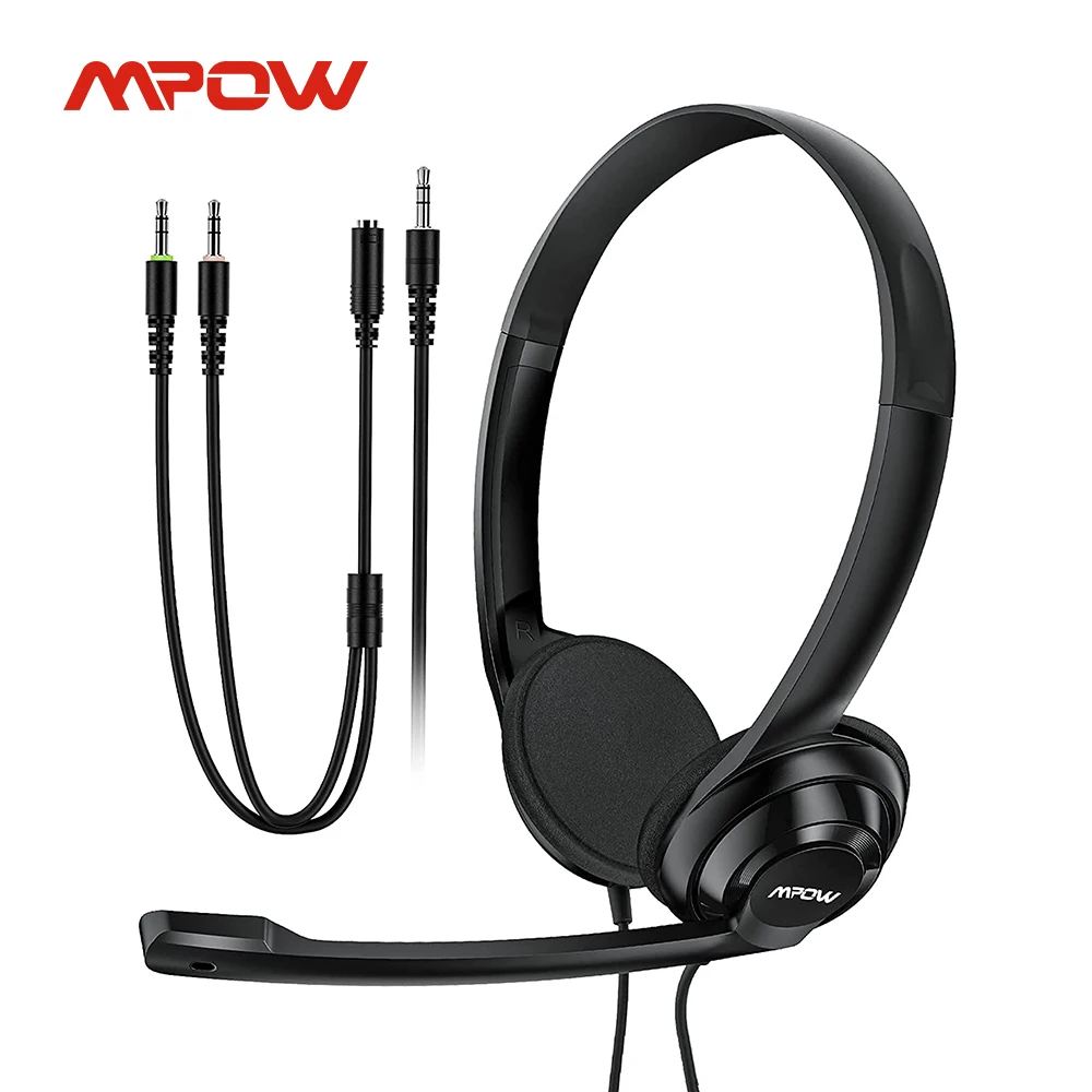 

Mpow HC9 Проводная гарнитура 3,5 мм компьютерные наушники с микрофоном Y-образным адаптером удобные наушники для ПК ноутбука офиса