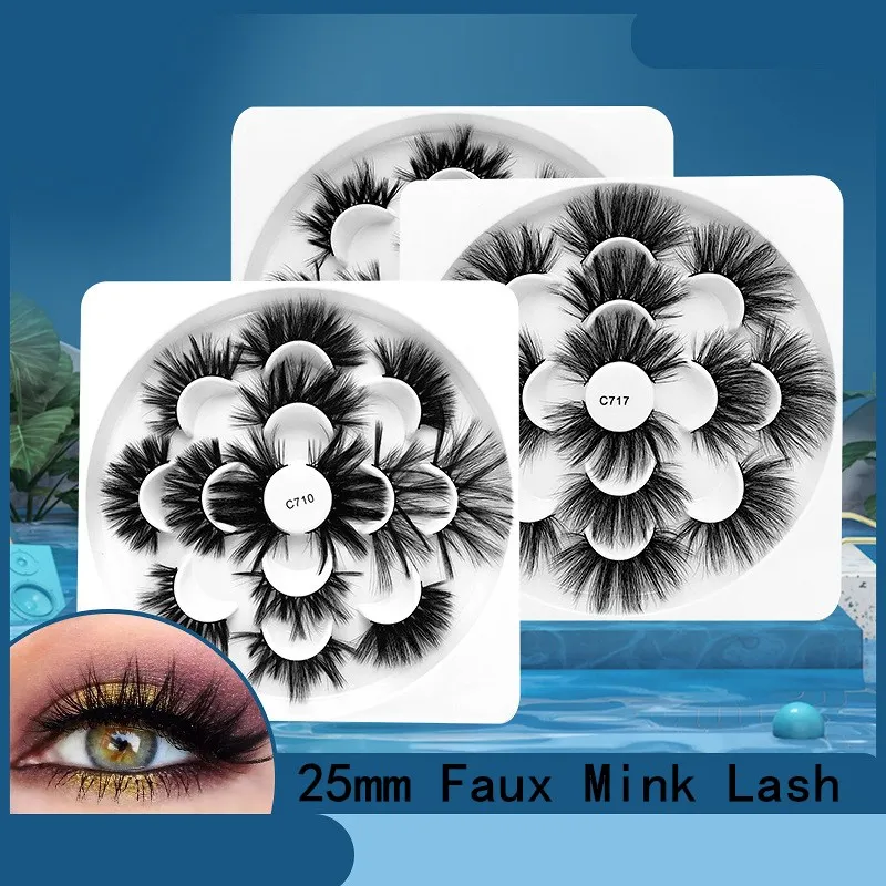 

7 pairs Real Mink Lashes Wholesale Bulk Natural Fluffy Eyelashes Custom Packaging Box and Private Logo large faceplate