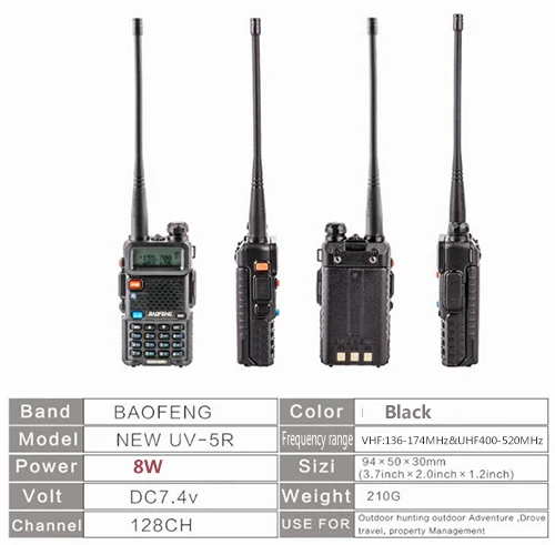 Портативная мини рация baofeng uv 5r 8 Вт Любительская двухсторонняя два диапазона УКВ - Фото №1