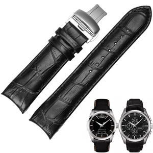 Ремешок для часов T035627 T035614A, серебристая пряжка-бабочка и черный браслет из натуральной кожи, 24 мм (22 мм)