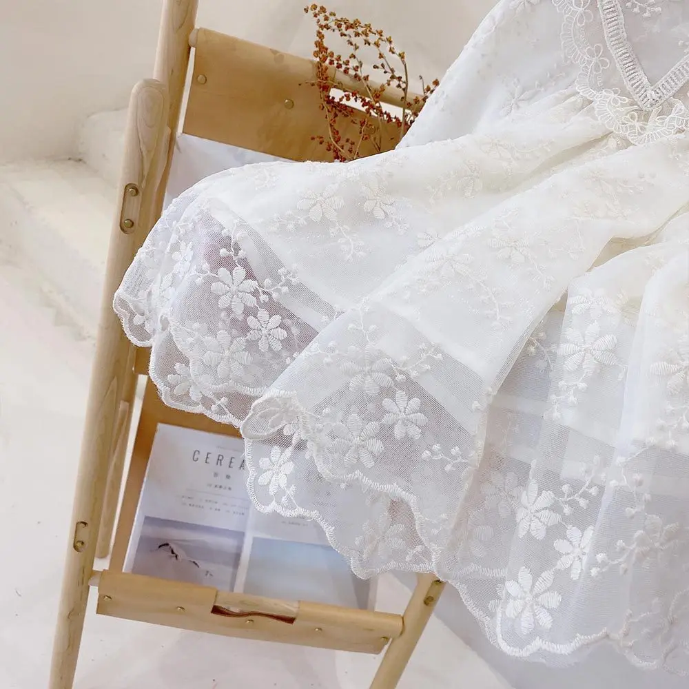 

2021 New Spring Kids Dresses For Girls Brand Children Clothes Summer Long Sleeve Lace Doll Collar White Elegant Sweet Cute Dress
