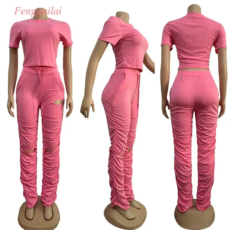 

2 Piece Jogger Set Women Tracksuit Casual Summer Crop Top and Stacked Pants Sweatpants Set Women Two Piece Outfits Matching Sets