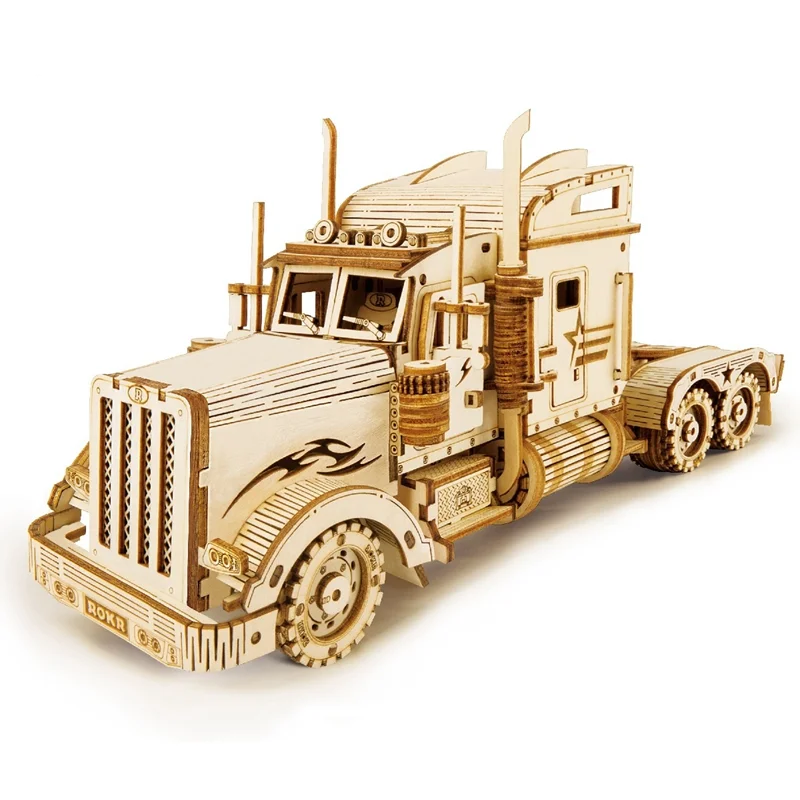 

1:40 286pcs Classic DIY Movable 3D America Heavy Truck Wooden Puzzle Game Assembly Toy Gift for Children Adult MC502