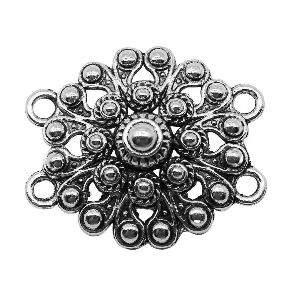 

5pcs Body Chain Flower Porous Connectors Charms Antique Silver Color 27x32mm Metal DIY Necklace Making Accessoreis