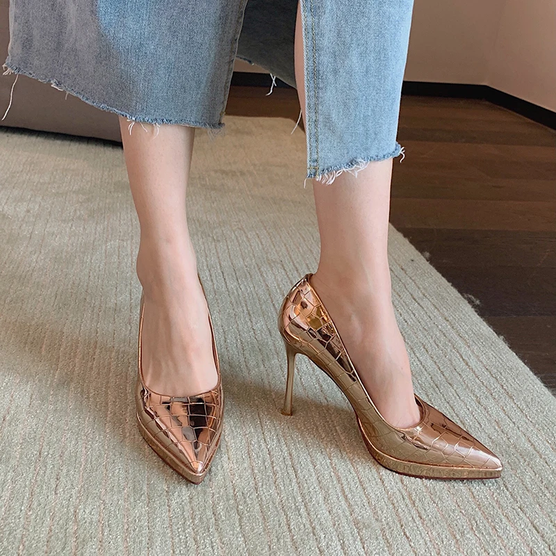 NIUFUNI Pointed Stiletto High Heels Stone Pattern Slip-On Women's Shoes 2021 Fashion Sexy Party Shoes Women's Autumn Shoes Pumps