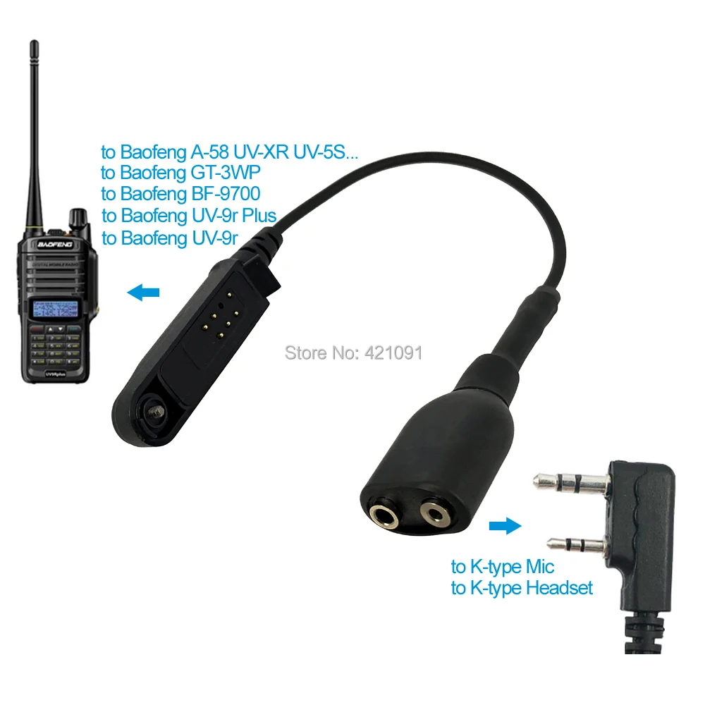 Radio Baofeng UV-9R Plus Talkie-Walkie Adapter Cable to K 2 Pin Suitable for UV-5R BF-888s Walkie Talkie Headset Mic Accessorie