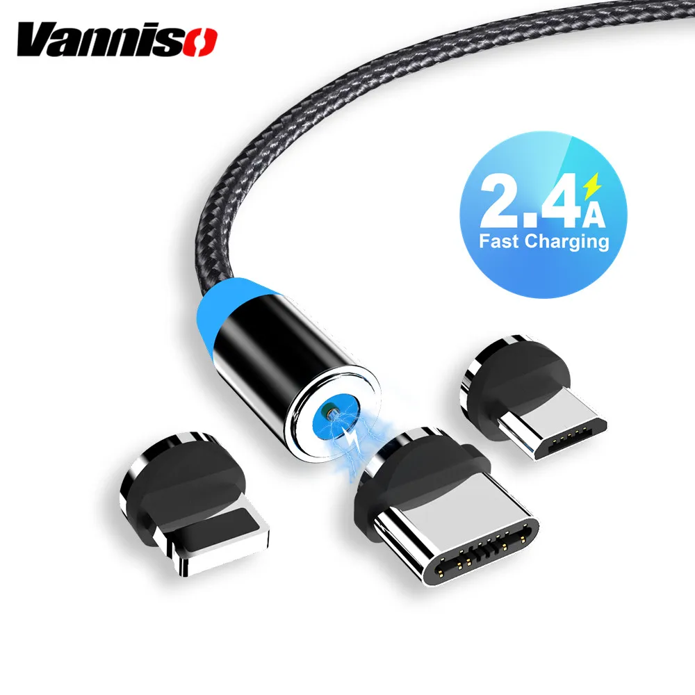 Магнитный кабель vannio 2.4A для быстрой зарядки iPhone X 11 Xiaomi Huawei P20 Micro USB Type C со