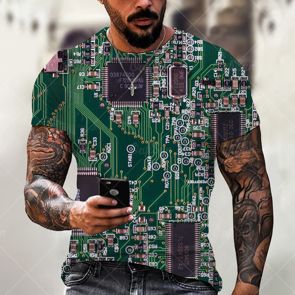 

Hip hop electronic chip 3D men's summer machine printed large Harajuku round neck Short Sleeve T-Shirt Top 6xl