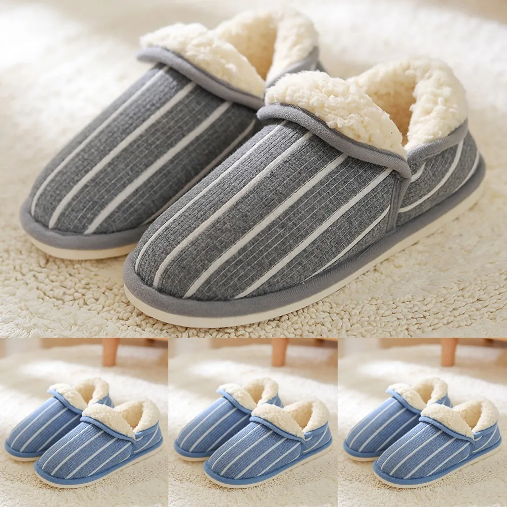 Тапочки в полоску Для мужчин из хлопка и плюша не скользкие слипоны плоская
